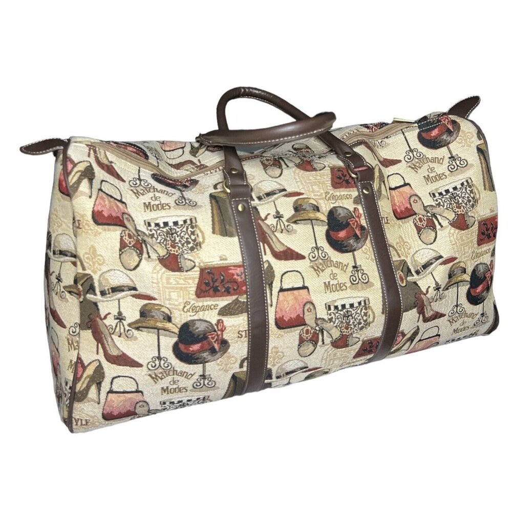 NWOT Signare Tapestry Large Duffle Bag with Handles - Shoe Hat Purse Print
